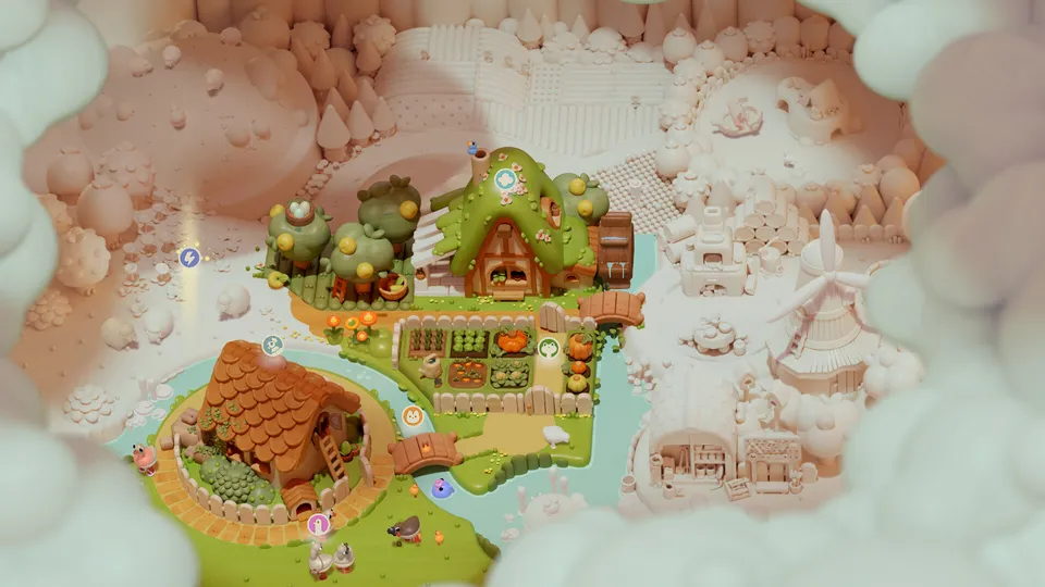 Woodo official Steam screenshot showing a handcrafted wooden diorama