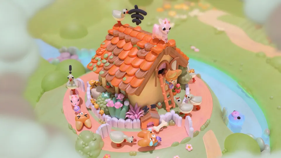 Woodo wooden diorama from an angled camera view